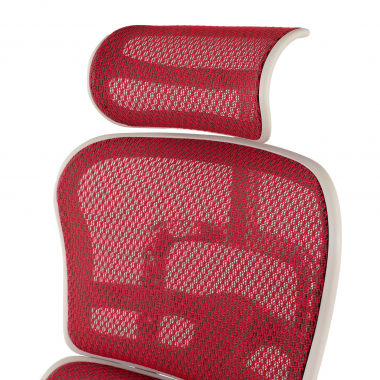 ergonomische bureaustoel wit rood witte structuur net netstof mesh beweegbare armleuningen hoofdsteun 10
