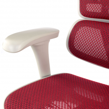 ergonomische bureaustoel wit rood witte structuur net netstof mesh beweegbare armleuningen hoofdsteun 11
