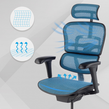 ergonomische bureaustoel blauw zwarte structuur net netstof mesh beweegbare armleuningen hoofdsteun 4