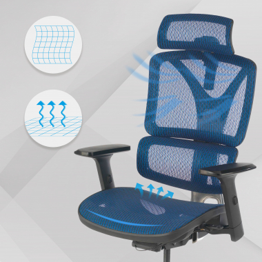 ergonomische bureaustoel blauw focus netstof mesh 3d verstelbare armleuningen lumbale steun 4