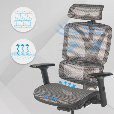 ergonomische bureaustoel grijs focus netstof mesh 3d verstelbare armleuningen lumbale steun 4