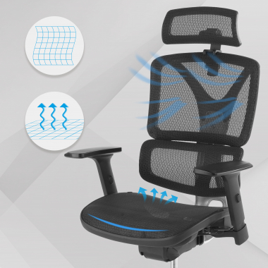 ergonomische bureaustoel zwart focus netstof mesh 3d verstelbare armleuningen lumbale steun 4