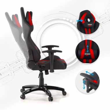 gamestoel rood spider kunstleder beweegbare armleuningen lumbale en cervicale kussen hoofdsteun 3