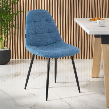 scandinavische stoel blauw metalen poten stof zonder armleuningen 2