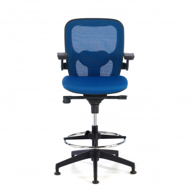 ergonomische kruk blauw bureauhocker netstof mesh vaste armleuningen 3