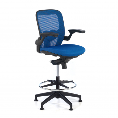 ergonomische kruk blauw bureauhocker netstof mesh vaste armleuningen 1