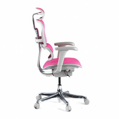 ergonomische bureaustoel wit roze witte structuur net netstof mesh beweegbare armleuningen hoofdsteun 4