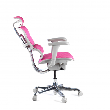 ergonomische bureaustoel wit roze witte structuur net netstof mesh beweegbare armleuningen hoofdsteun 5
