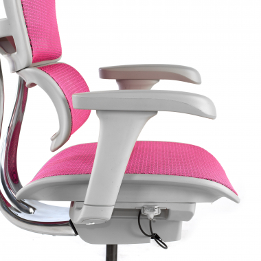 ergonomische bureaustoel wit roze witte structuur net netstof mesh beweegbare armleuningen hoofdsteun 6