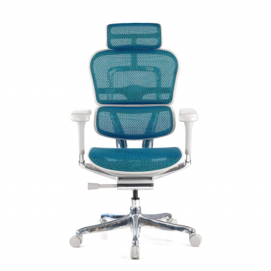 ergonomische bureaustoel wit blauw witte structuur net netstof mesh 5d verstelbare armleuningen hoofdsteun 3