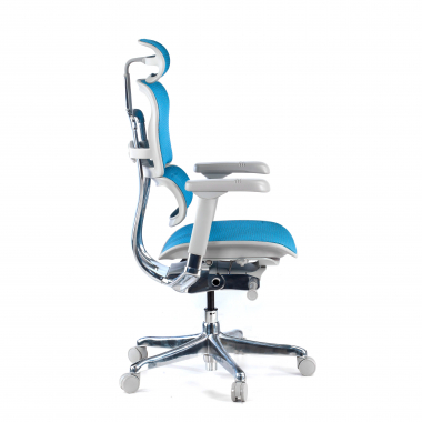 ergonomische bureaustoel wit blauw witte structuur net netstof mesh 5d verstelbare armleuningen hoofdsteun 4