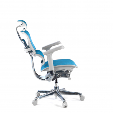 ergonomische bureaustoel wit blauw witte structuur net netstof mesh 5d verstelbare armleuningen hoofdsteun 5