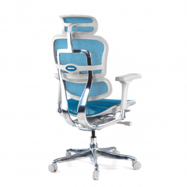 ergonomische bureaustoel wit blauw witte structuur net netstof mesh 5d verstelbare armleuningen hoofdsteun 6