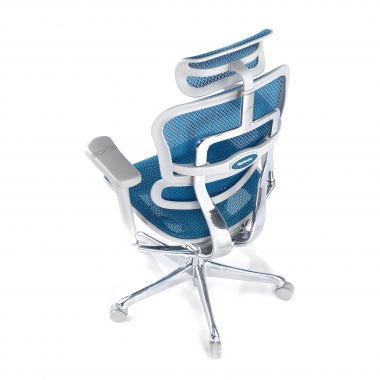 ergonomische bureaustoel wit blauw witte structuur net netstof mesh 5d verstelbare armleuningen hoofdsteun 7