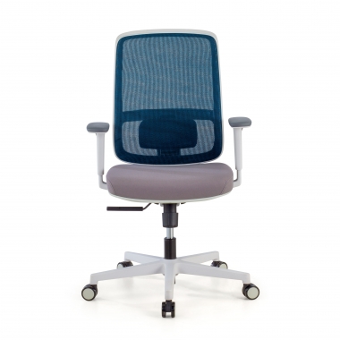 bureaustoel wit blauw witte structuur netstof mesh 1d verstelbare armleuningen lumbale steun 3