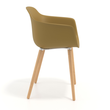 scandinavische stoel geel draaistoel hout kunststof vaste armleuningen 4