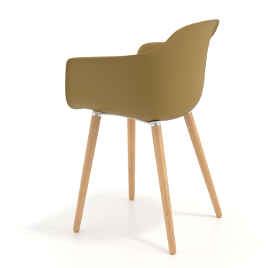 scandinavische stoel geel draaistoel hout kunststof vaste armleuningen 6