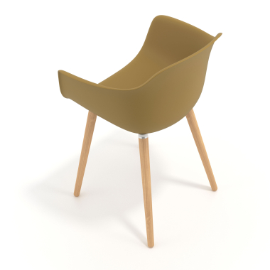 scandinavische stoel geel draaistoel hout kunststof vaste armleuningen 7