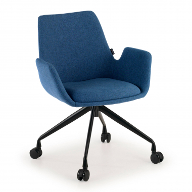 vergaderstoel blauw draaistoel met wielen stof gestoffeerde armleuningen 1