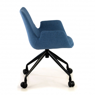 vergaderstoel blauw draaistoel met wielen stof gestoffeerde armleuningen 4