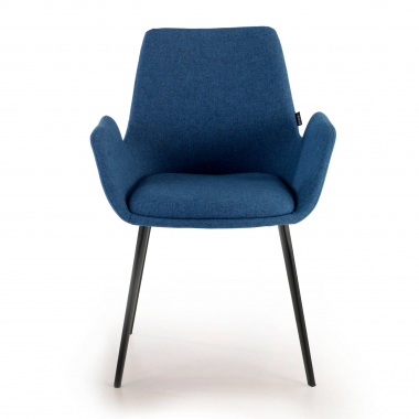 vergaderstoel zwart blauw 4 poten stof gestoffeerde armleuningen 3