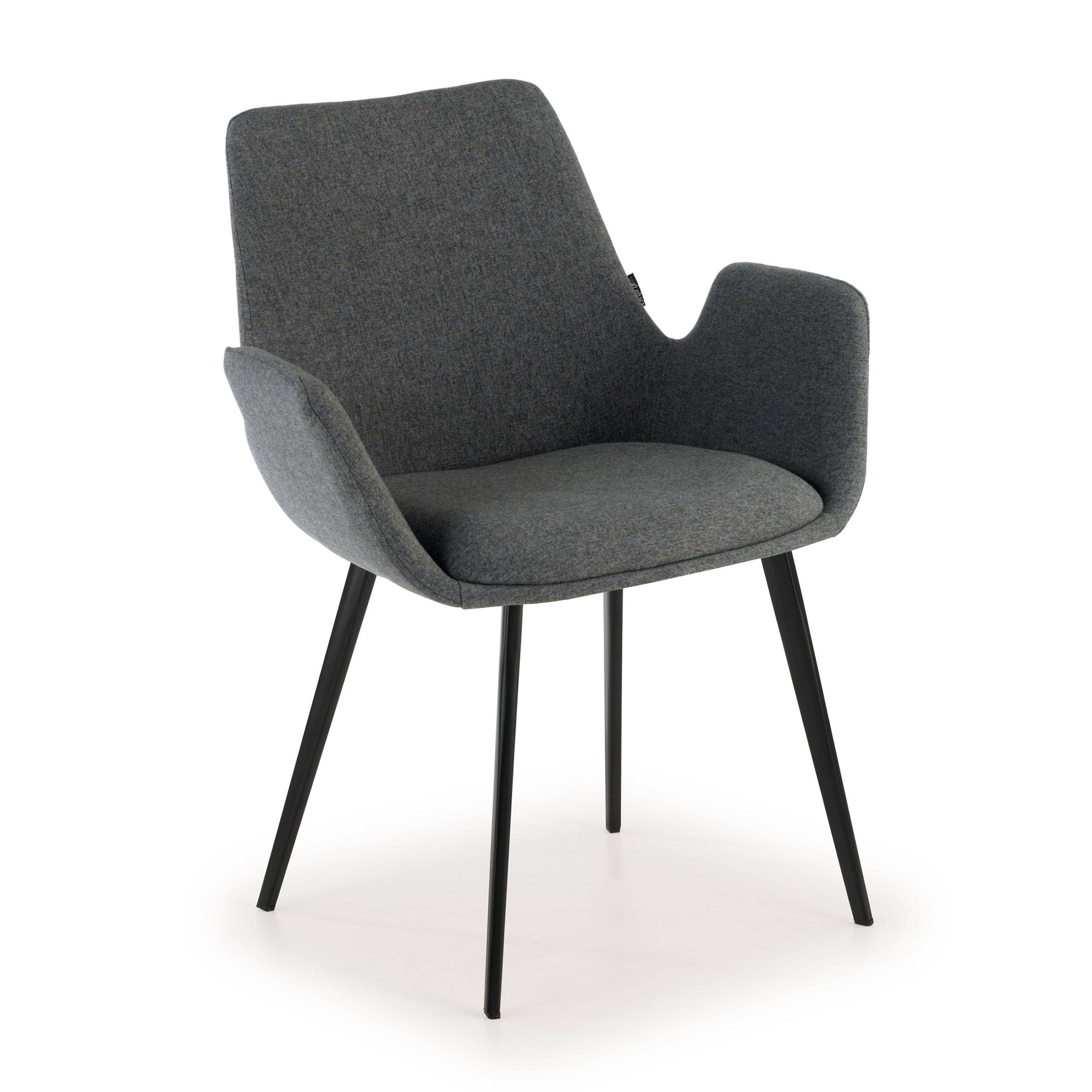 Kantinestoel Glamm, 4 poten, gestoffeerde armleuningen, metalen frame