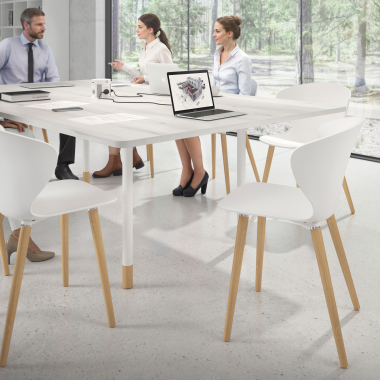 scandinavische stoel wit houten poten kunststof vaste armleuningen 2
