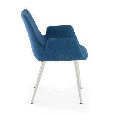 vergaderstoel wit blauw 4 poten stof gestoffeerde armleuningen 5