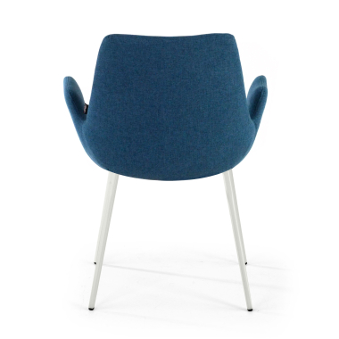 vergaderstoel wit blauw 4 poten stof gestoffeerde armleuningen 6