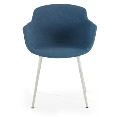 vergaderstoel wit blauw 4 poten stof gestoffeerde armleuningen 2