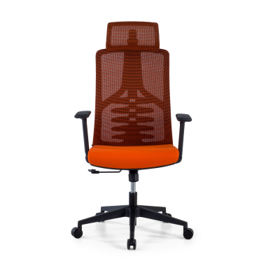 ergonomische bureaustoel oranje quick netstof mesh 3d verstelbare armleuningen lumbale steun hoofdsteun 3