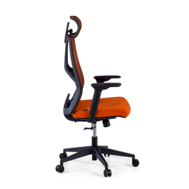 ergonomische bureaustoel oranje quick netstof mesh 3d verstelbare armleuningen lumbale steun hoofdsteun 4