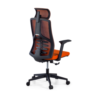 ergonomische bureaustoel oranje quick netstof mesh 3d verstelbare armleuningen lumbale steun hoofdsteun 6