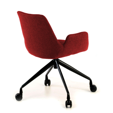 vergaderstoel zwart rood draaistoel met wielen stof gestoffeerde armleuningen 4