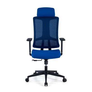 ergonomische bureaustoel blauw zwarte structuur netstof mesh 3d verstelbare armleuningen lumbale steun hoofdsteun 3