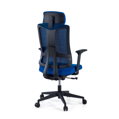 ergonomische bureaustoel blauw zwarte structuur netstof mesh 3d verstelbare armleuningen lumbale steun hoofdsteun 5
