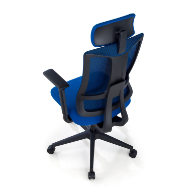 ergonomische bureaustoel blauw zwarte structuur netstof mesh 3d verstelbare armleuningen lumbale steun hoofdsteun 7