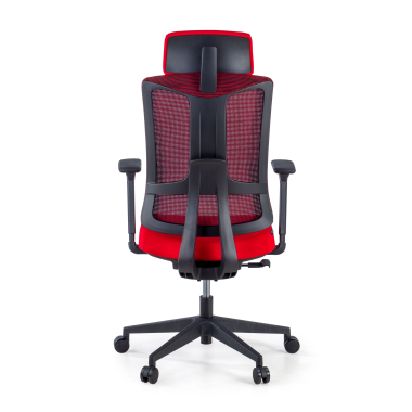 ergonomische bureaustoel rood zwarte structuur netstof mesh 3d verstelbare armleuningen lumbale steun hoofdsteun 6