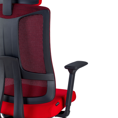 ergonomische bureaustoel rood zwarte structuur netstof mesh 3d verstelbare armleuningen lumbale steun hoofdsteun 9