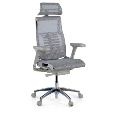 ergonomische bureaustoel grijs witte structuur netstof mesh 5d verstelbare armleuningen lumbale steun hoofdsteun 1