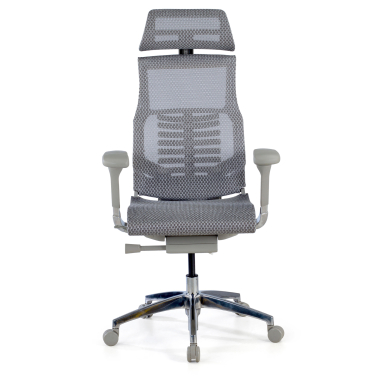 ergonomische bureaustoel grijs witte structuur netstof mesh 5d verstelbare armleuningen lumbale steun hoofdsteun 3