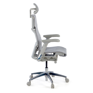 ergonomische bureaustoel grijs witte structuur netstof mesh 5d verstelbare armleuningen lumbale steun hoofdsteun 4