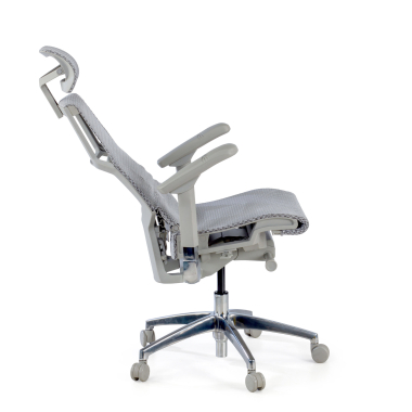 ergonomische bureaustoel grijs witte structuur netstof mesh 5d verstelbare armleuningen lumbale steun hoofdsteun 5