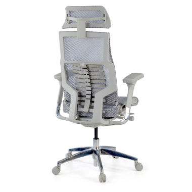 ergonomische bureaustoel grijs witte structuur netstof mesh 5d verstelbare armleuningen lumbale steun hoofdsteun 6
