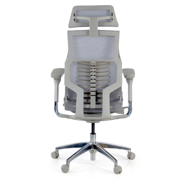 ergonomische bureaustoel grijs witte structuur netstof mesh 5d verstelbare armleuningen lumbale steun hoofdsteun 7