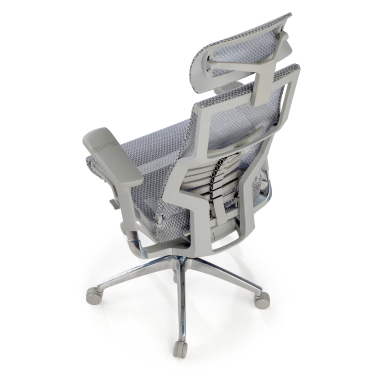 ergonomische bureaustoel grijs witte structuur netstof mesh 5d verstelbare armleuningen lumbale steun hoofdsteun 8