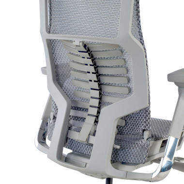 ergonomische bureaustoel grijs witte structuur netstof mesh 5d verstelbare armleuningen lumbale steun hoofdsteun 10