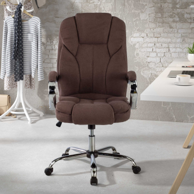 directiestoel bruin bekleding stof gestoffeerde armleuningen 2