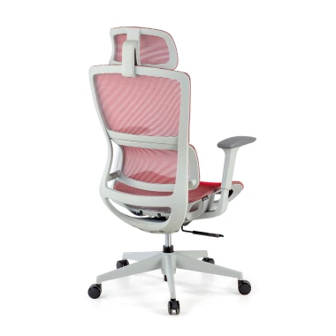 ergonomische bureaustoel wit rood witte structuur netstof mesh 3d verstelbare armleuningen dubbele lumbale steun hoofdsteun 4