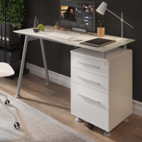 Computerbureau met lades Strong, glazen blad